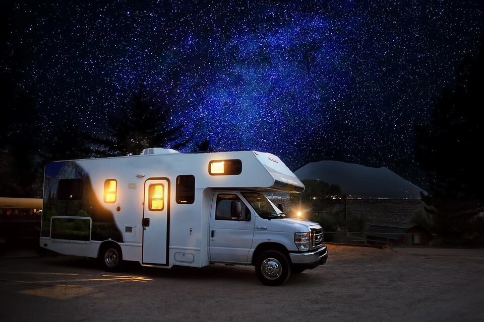 Recreational vehicle in an outdoor setting