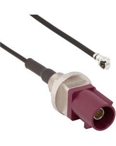 AMC Right Angle Plug to FAKRA Straight Bulkhead Plug IP67 1.37 mm 50 Ohm 100 Millimeter D Key Code