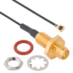 AMC Right Angle Plug to SMA Straight Bulkhead Jack IP67 1.13 mm 50 Ohm 100 mm