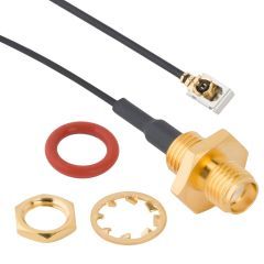 MHF I LK Right Angle Plug to SMA Straight Jack Bulkhead Front Mount 1.13 mm 50 Ohm 150 mm