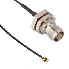 AMC Right Angle Plug to TNC Straight Bulkhead Jack Rear Mount IP67 1.32 mm DS 50 Ohm 75 mm