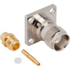 TNC Straight Solder Jack 0.141-inch Conformable RG-402 Times Tflex 402 4-Hole Flange 50 Ohm