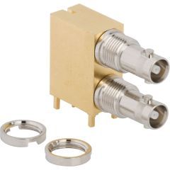 HD-BNC Right Angle PCB Dual Port Jack Through Hole Bulkhead Rear Mount 75 Ohm 12G Optimized