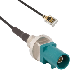 FAKRA Straight Bulkhead Plug Front Mount IP67 to MHF I LK Right Angle Plug 1.37 mm Micro-cable 250 mm