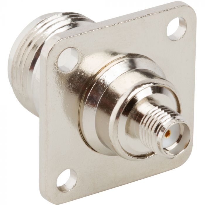 N-Type Jack to SMA Jack Adapter 50 Ohm Straight 4-Hole