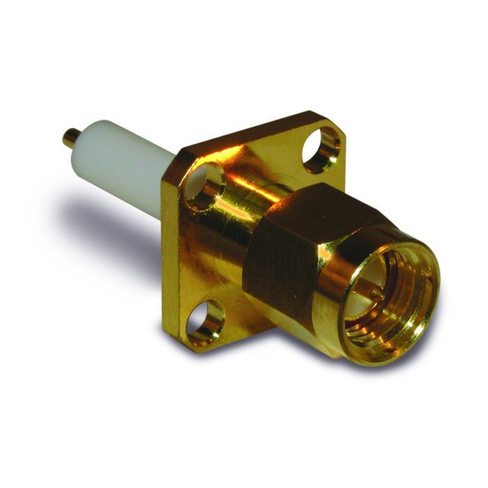 SMA Panel Mount Plug 4-Hole Flange Round Post 50 Ohm0.705 Post 0.591 PTFE |  132144